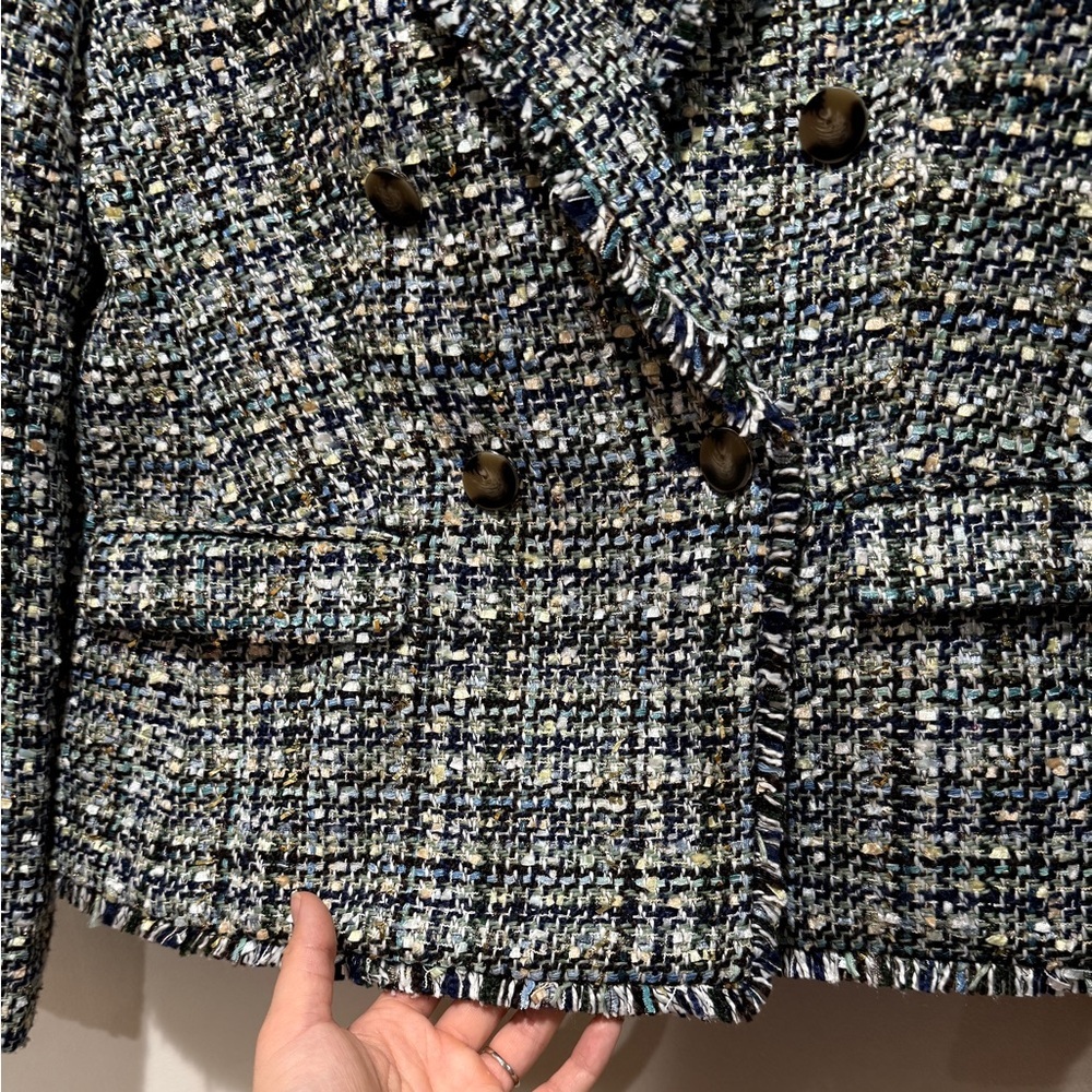 Ann Taylor Tweed Blazer in Black, White & Blue - Picture 12 of 15